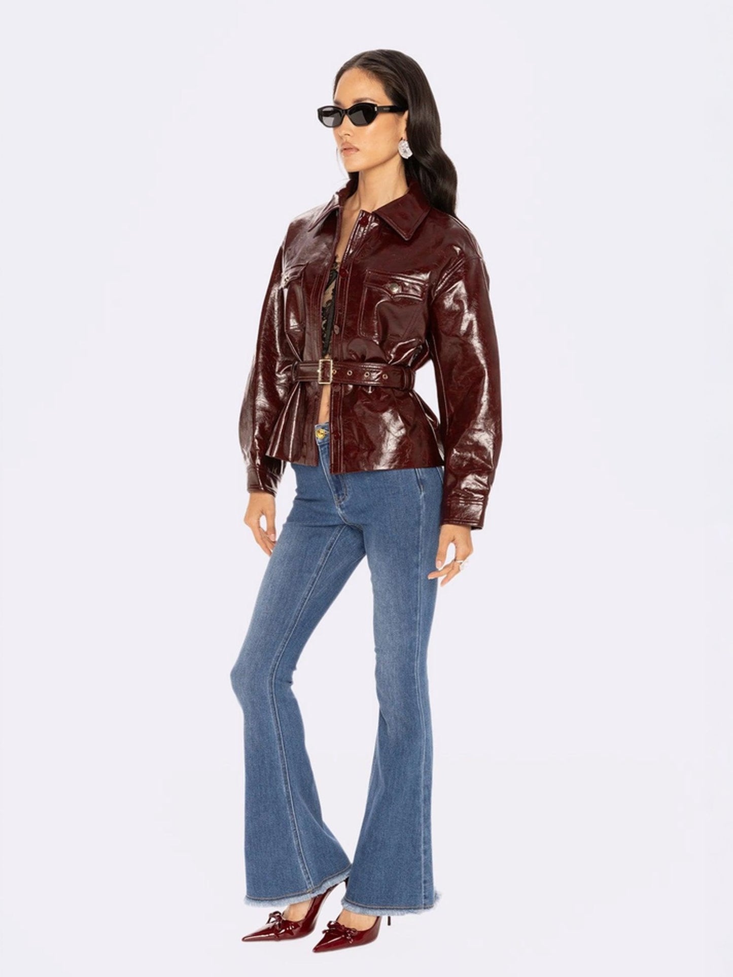 Isabella Vegan Leather Jacket (Claret)
