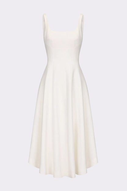 Josephine Square-Neck White Midi Dress
