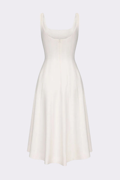 Josephine Square-Neck White Midi Dress