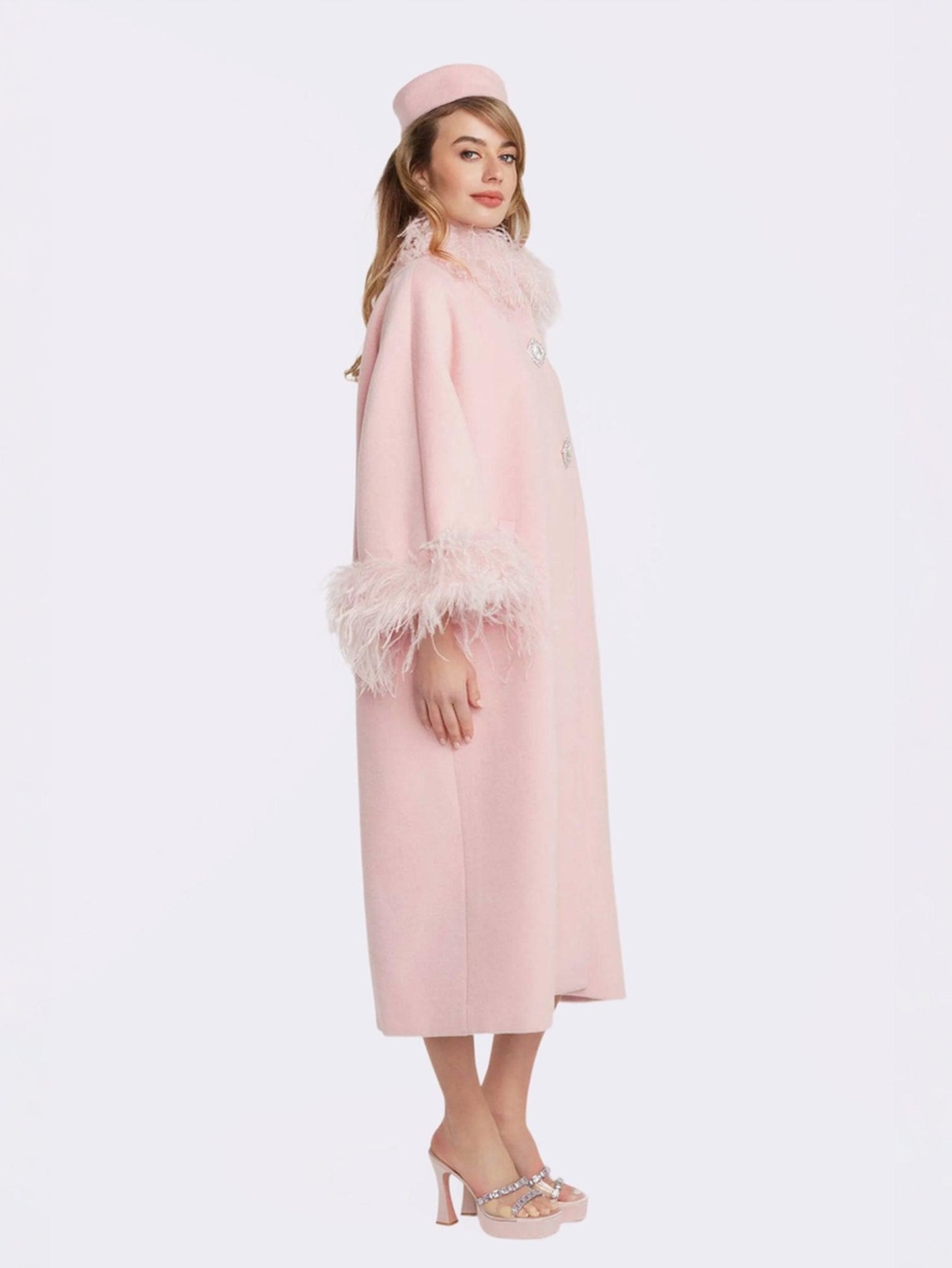 Nina Feather Coat (Pink) (Final Sale)