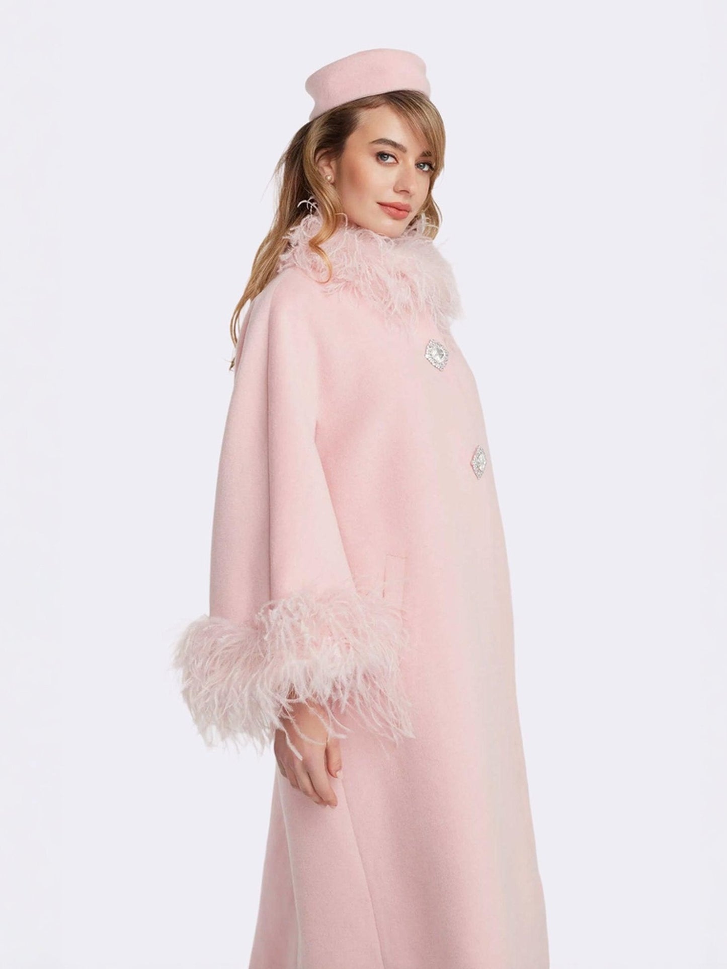 Nina Feather Coat (Pink) (Final Sale)