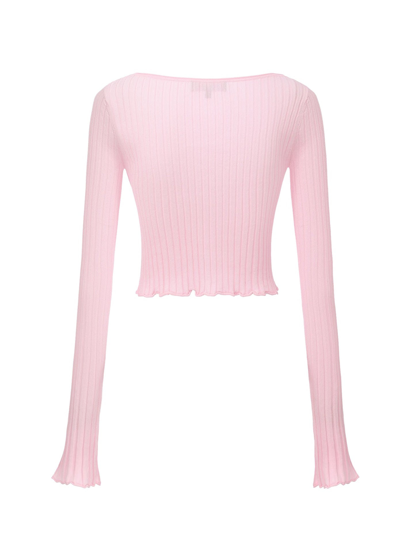 Jane Cropped Ribbed Pink Knit Cardigan