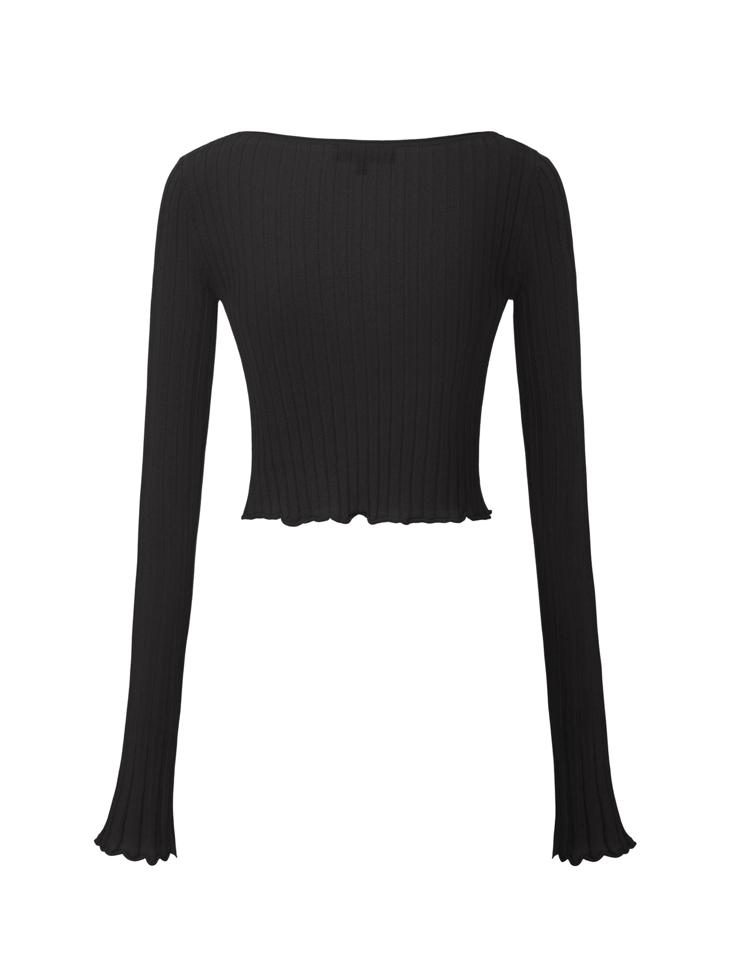 Jane Cropped Ribbed Black Knit Cardigan