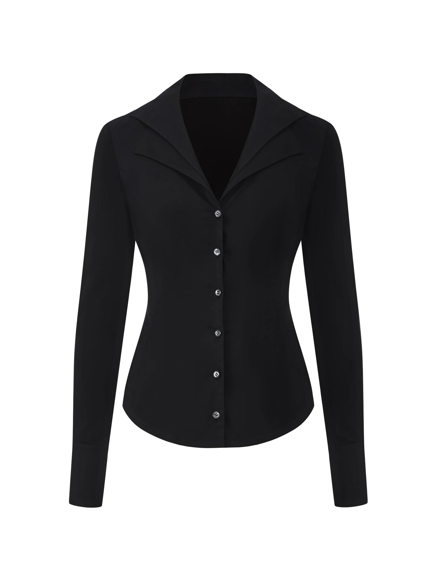 Georgina Tailored Long Sleeve Black Button-Down Shirt