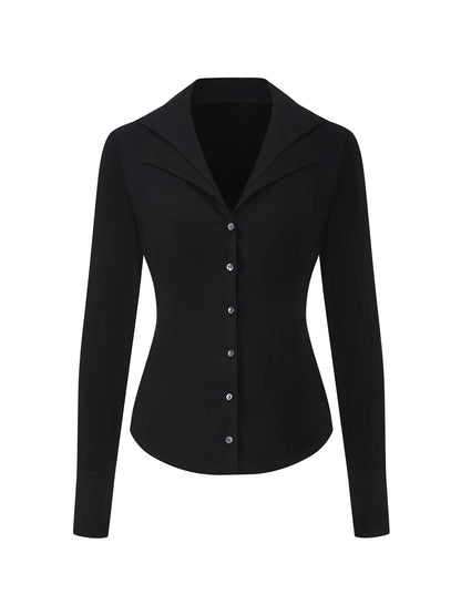 Georgina Tailored Long Sleeve Black Button-Down Shirt