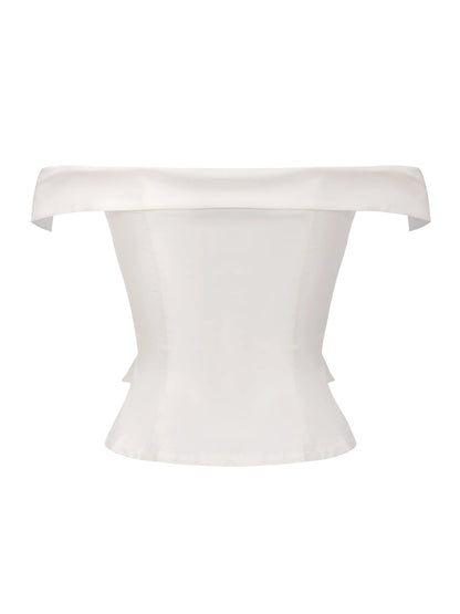Claudine Off-Shoulder White Cropped Top