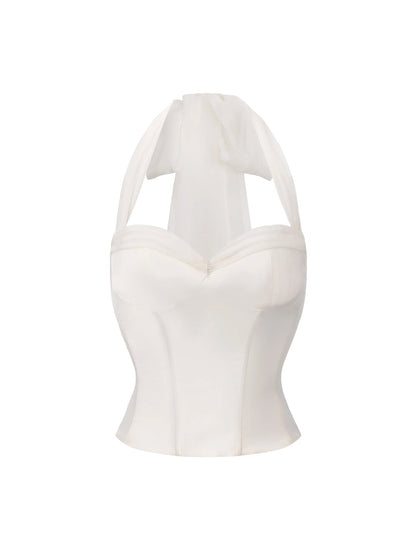 Edwina Satin Halter White Top