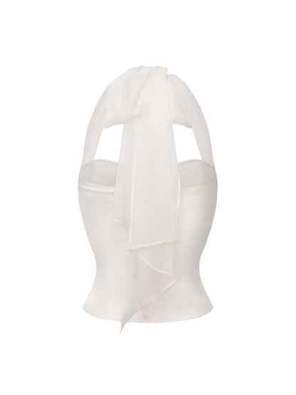 Edwina Satin Halter White Top