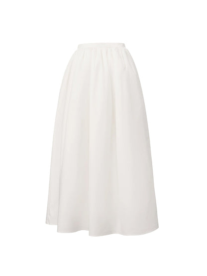 Claudine High-Waist A-Line White Midi Skirt