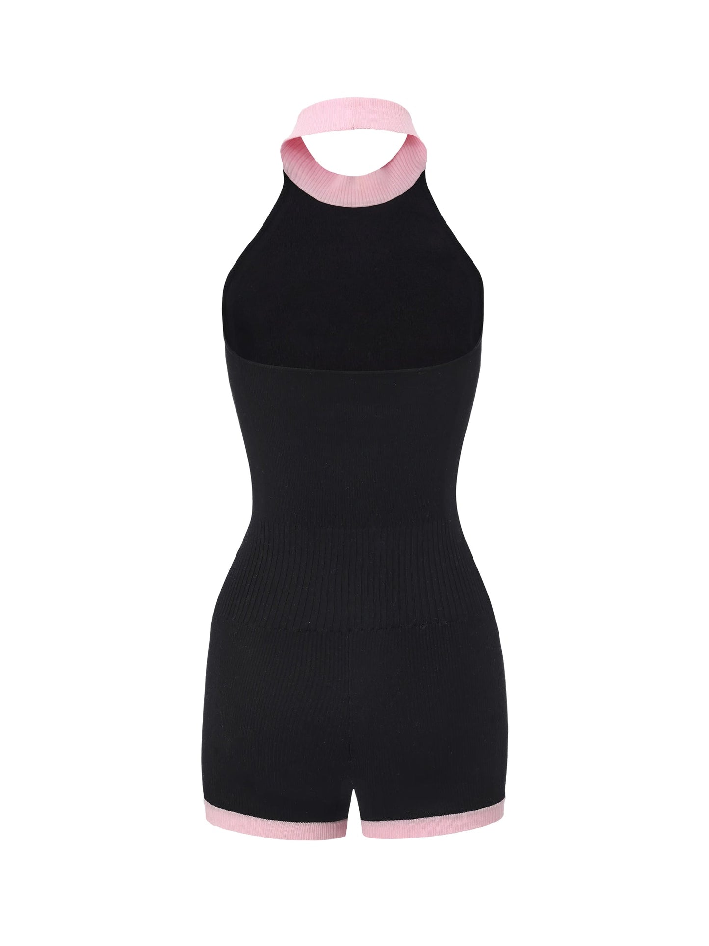 Ava Contrast Halter Knit Black Romper