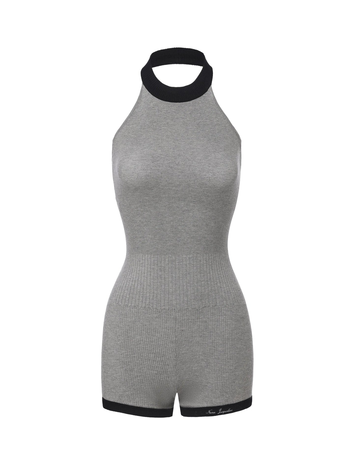 Ava Contrast Halter Knit Grey Romper