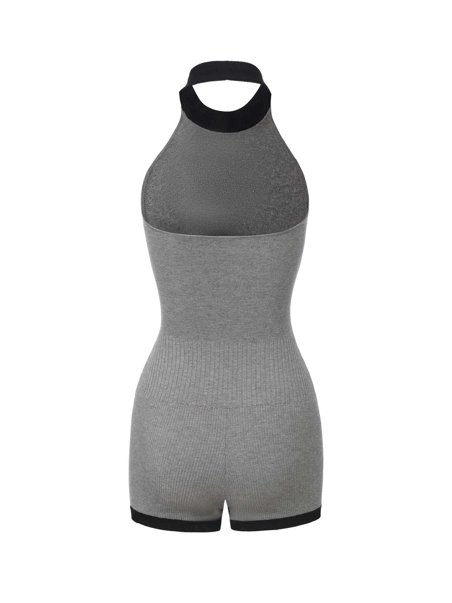 Ava Contrast Halter Knit Grey Romper