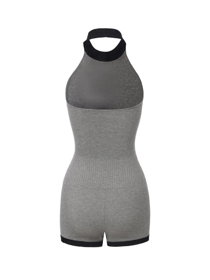 Ava Contrast Halter Knit Grey Romper