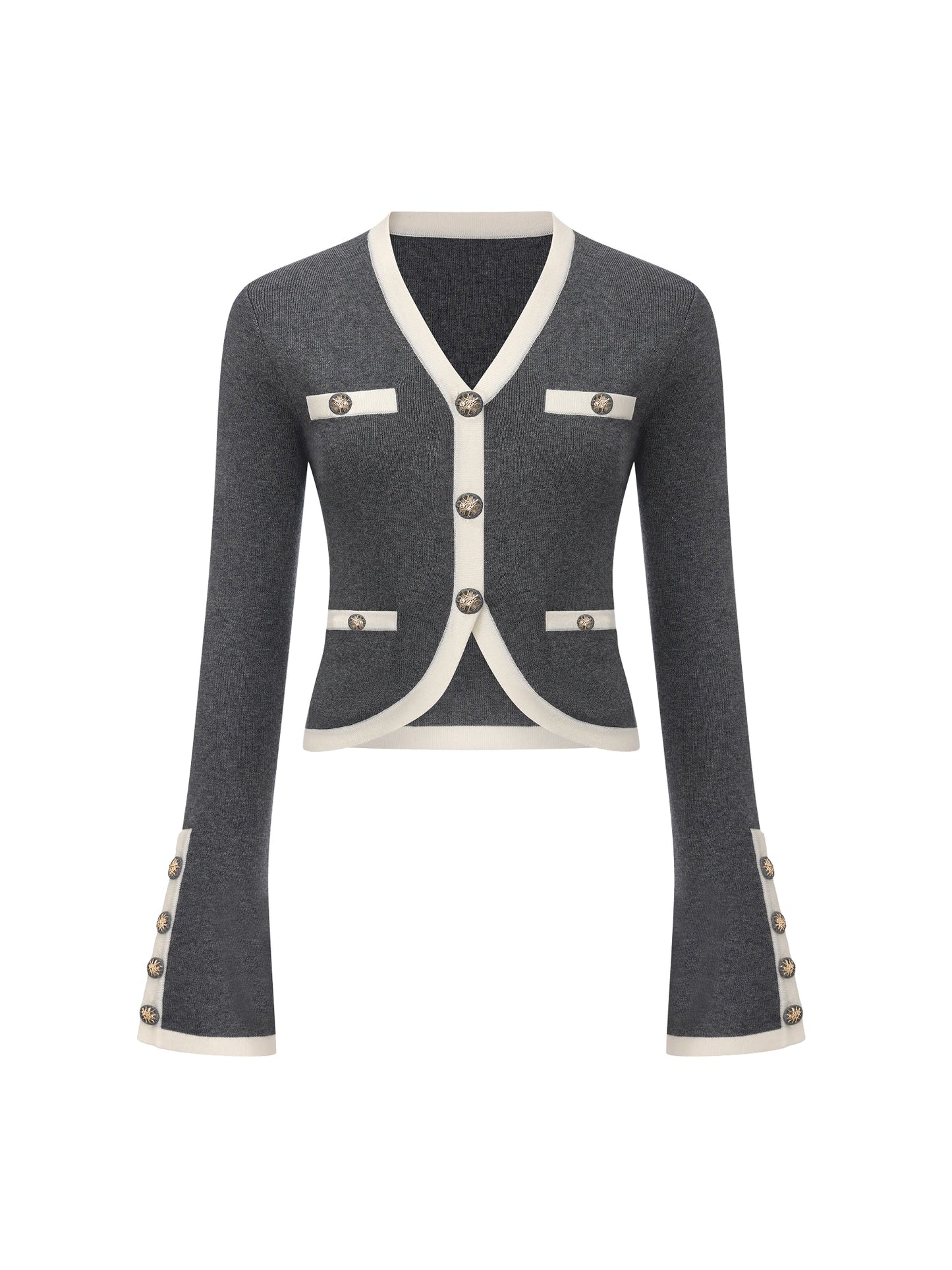 Lisette Contrast-Trim Grey Knit Three-Piece Set