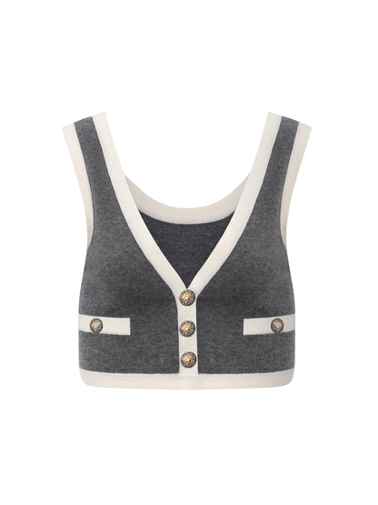 Lisette Contrast-Trim Grey Knit Three-Piece Set