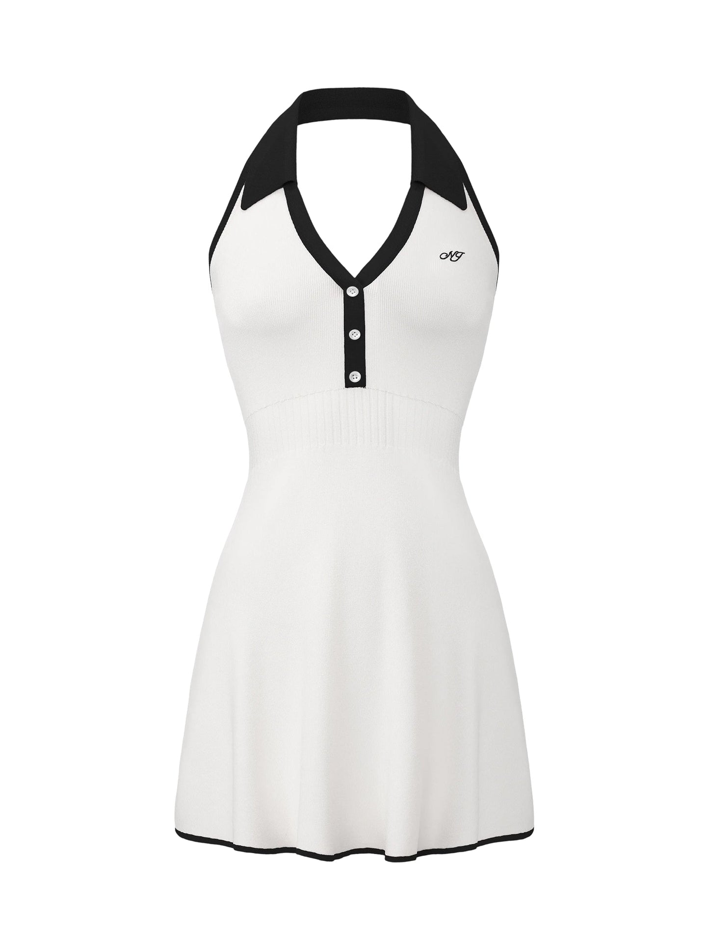 Elle Contrast Halter White Knit Mini Dress
