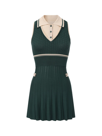 Ivy Colorblock Deep Green Knit Mini Dress
