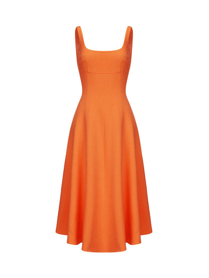 Josephine Square-Neck Orange Midi Dress