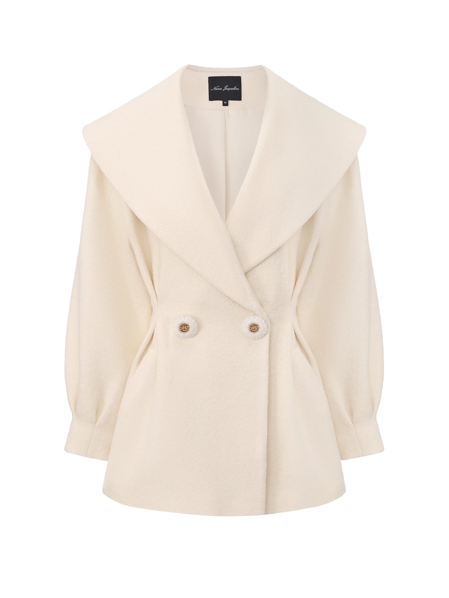 Claudine Bow-Back Wool White Coat