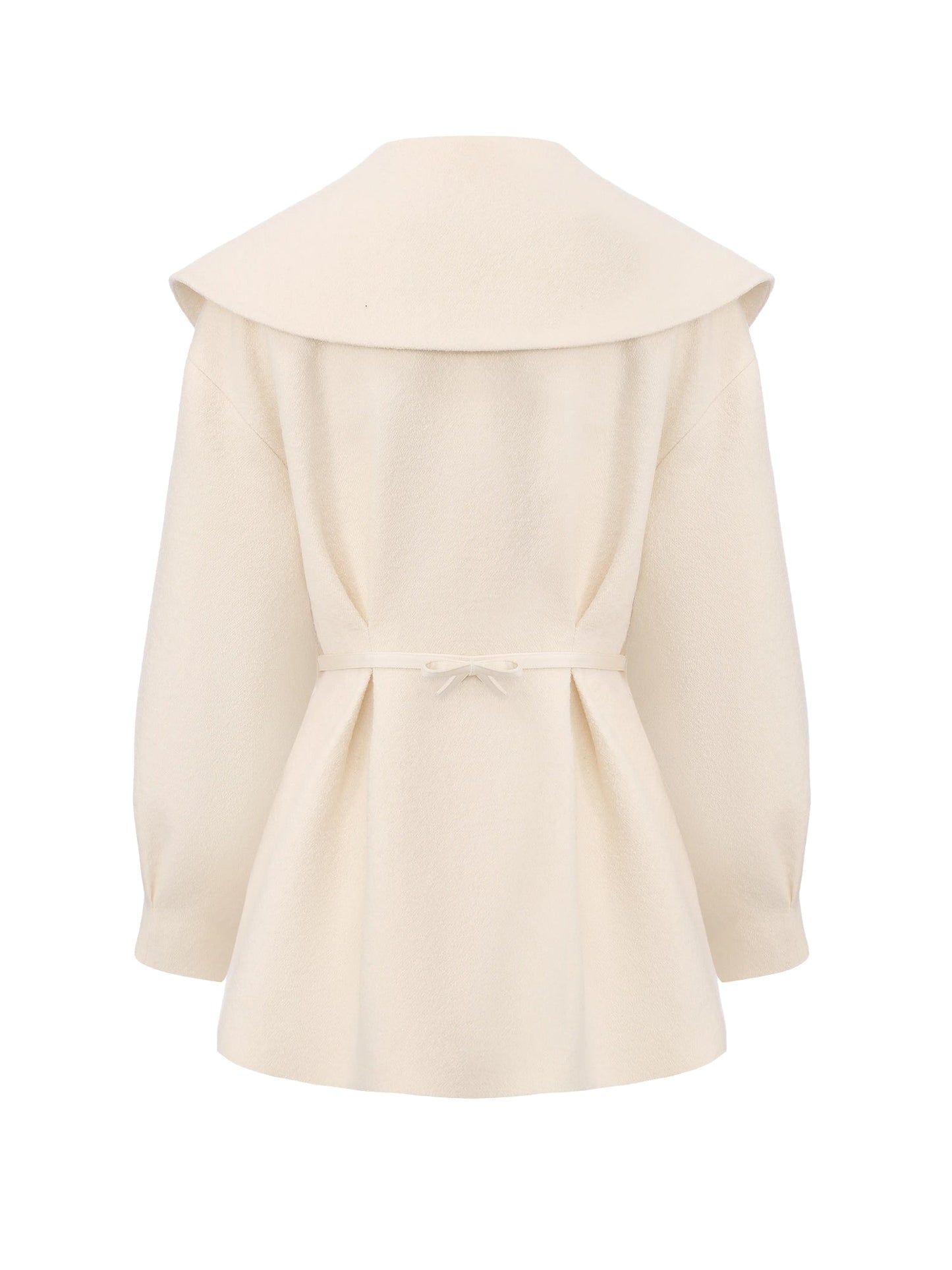 Claudine Bow-Back Wool White Coat