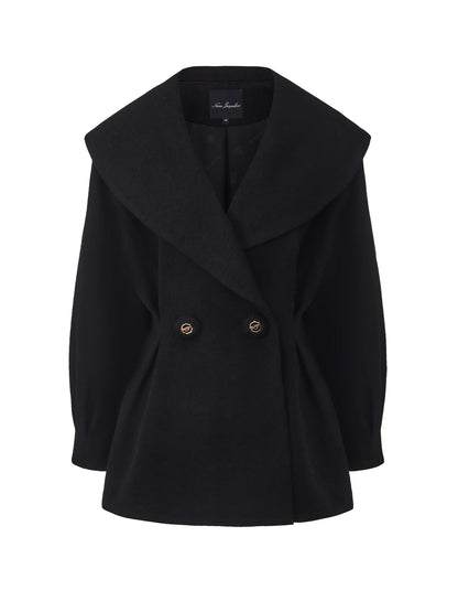 Claudine Bow-Back Wool Black Coat