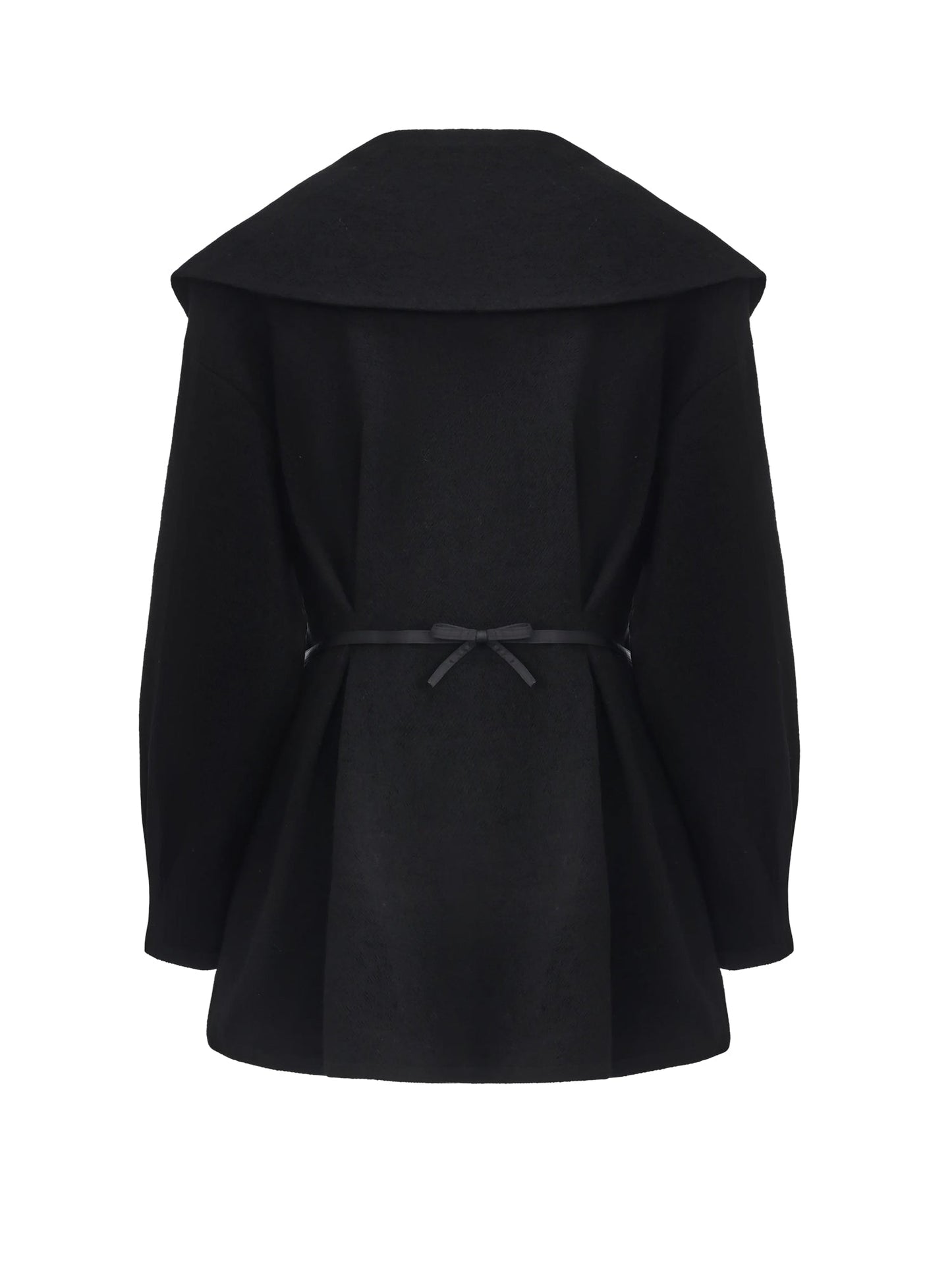Claudine Bow-Back Wool Black Coat