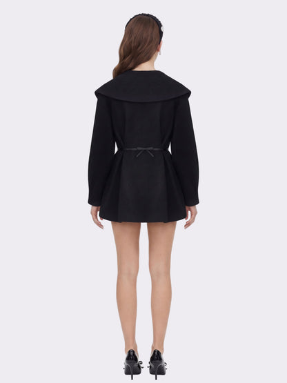 Claudine Bow-Back Wool Black Coat