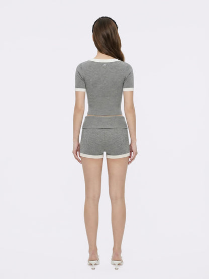 Millie Contrast-Trim Grey Knit Top