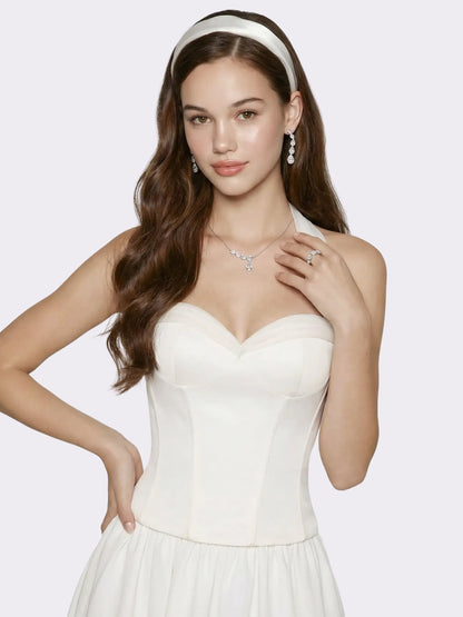 Edwina Satin Halter White Top