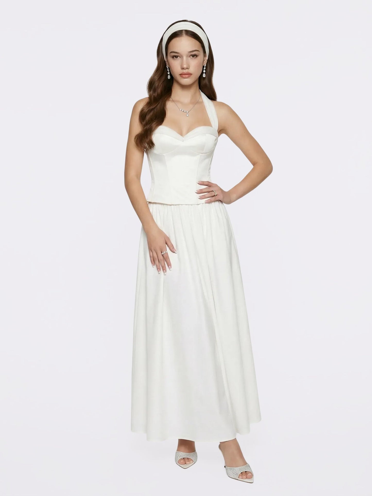 Edwina Satin Halter White Top
