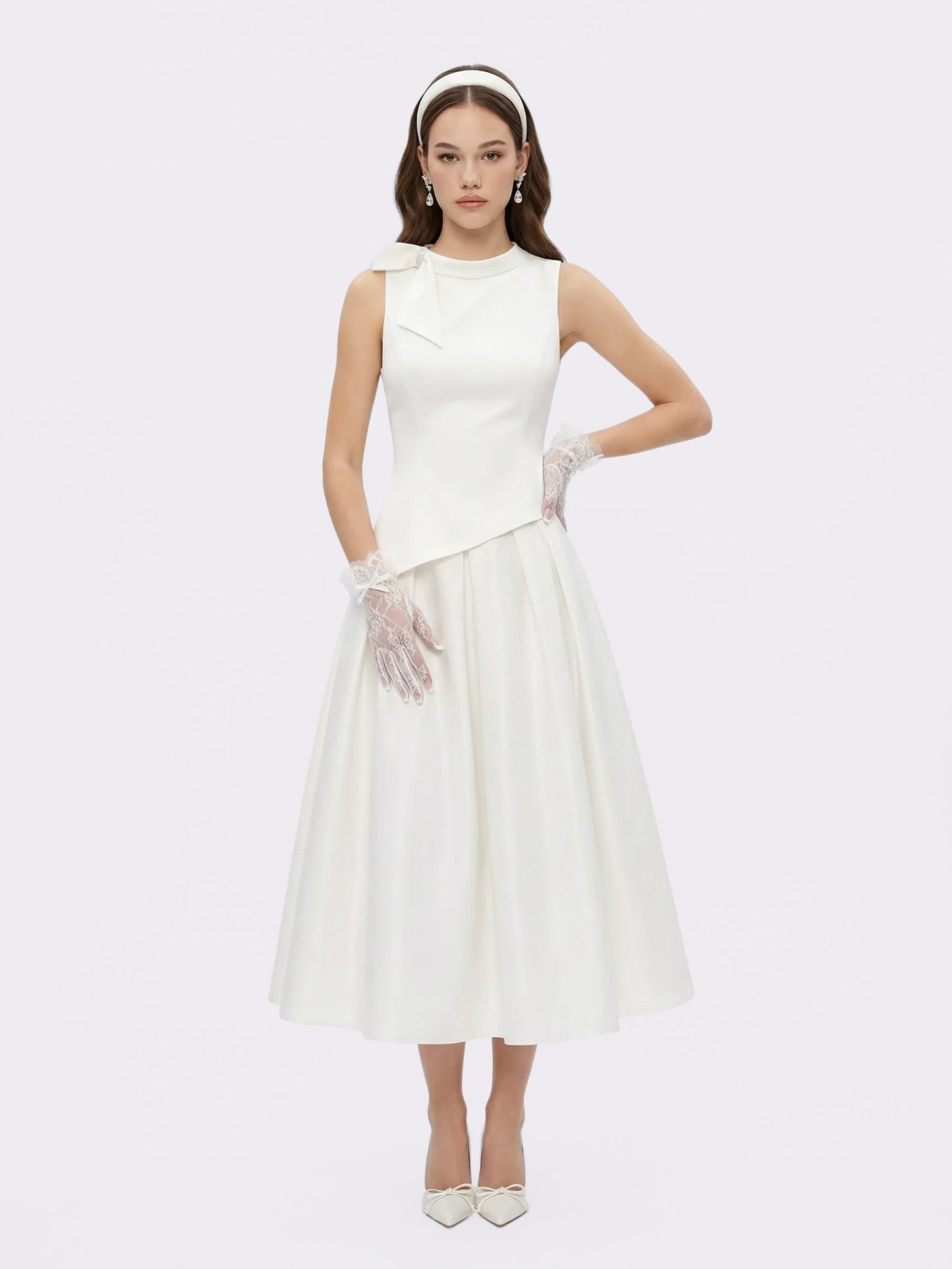 Lily Satin Bow Detail White Top