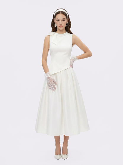 Lily Satin Bow Detail White Top