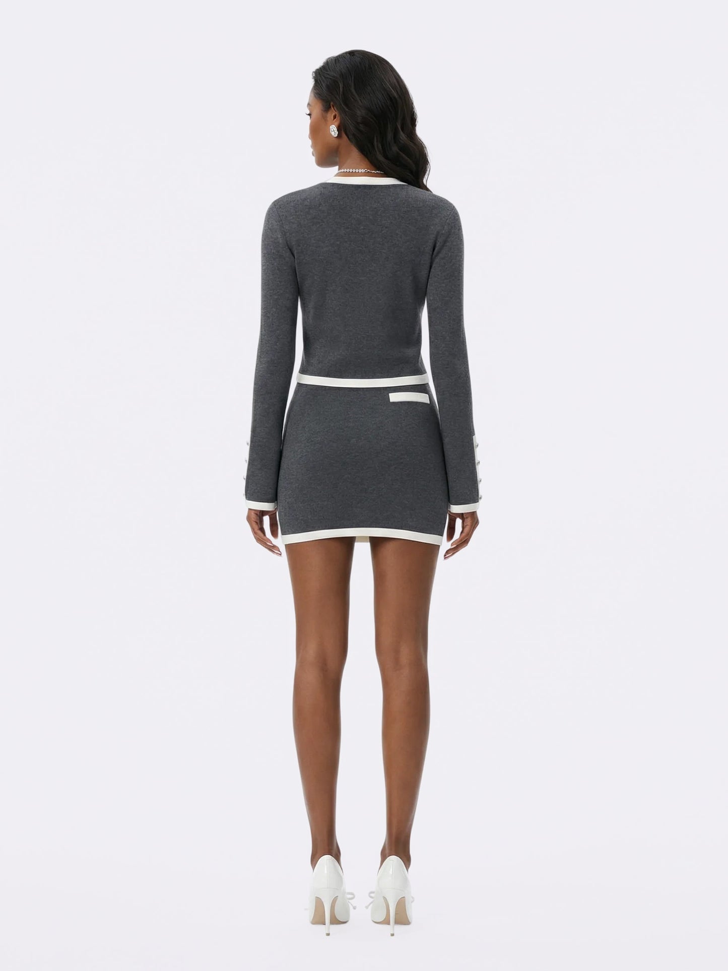 Lisette Contrast-Trim Grey Knit Three-Piece Set