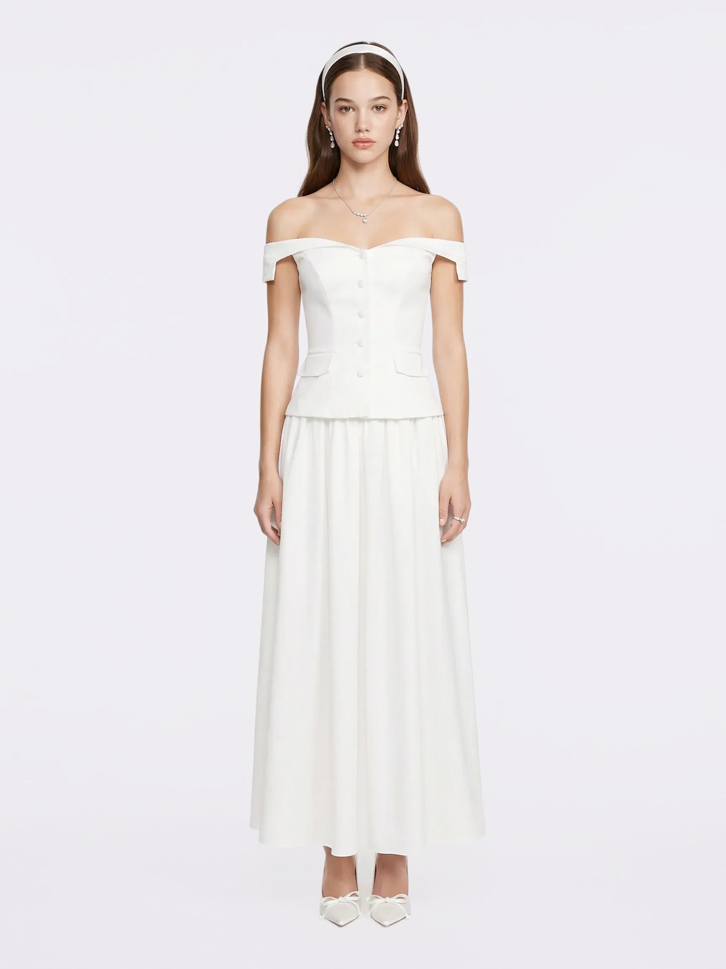 Claudine Off-Shoulder White Cropped Top