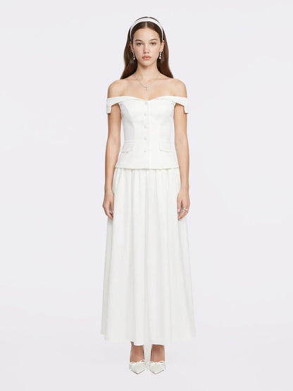 Claudine Off-Shoulder White Cropped Top