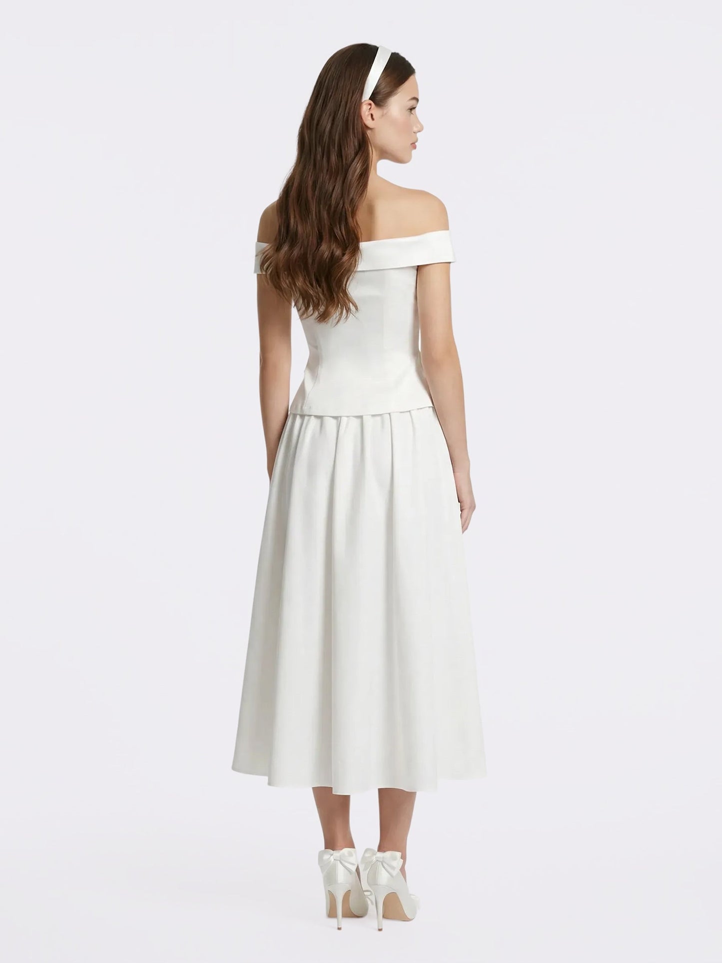 Claudine High-Waist A-Line White Midi Skirt