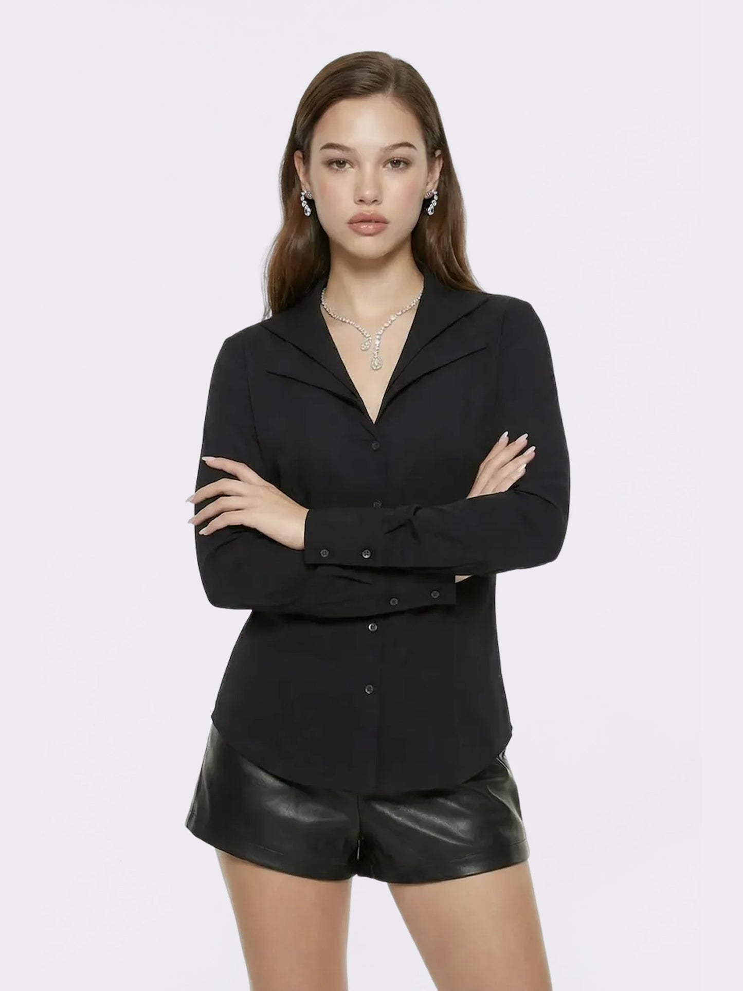 Georgina Tailored Long Sleeve Black Button-Down Shirt