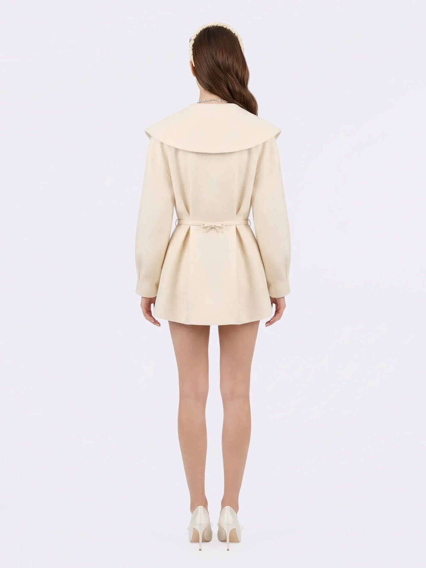 Claudine Bow-Back Wool White Coat