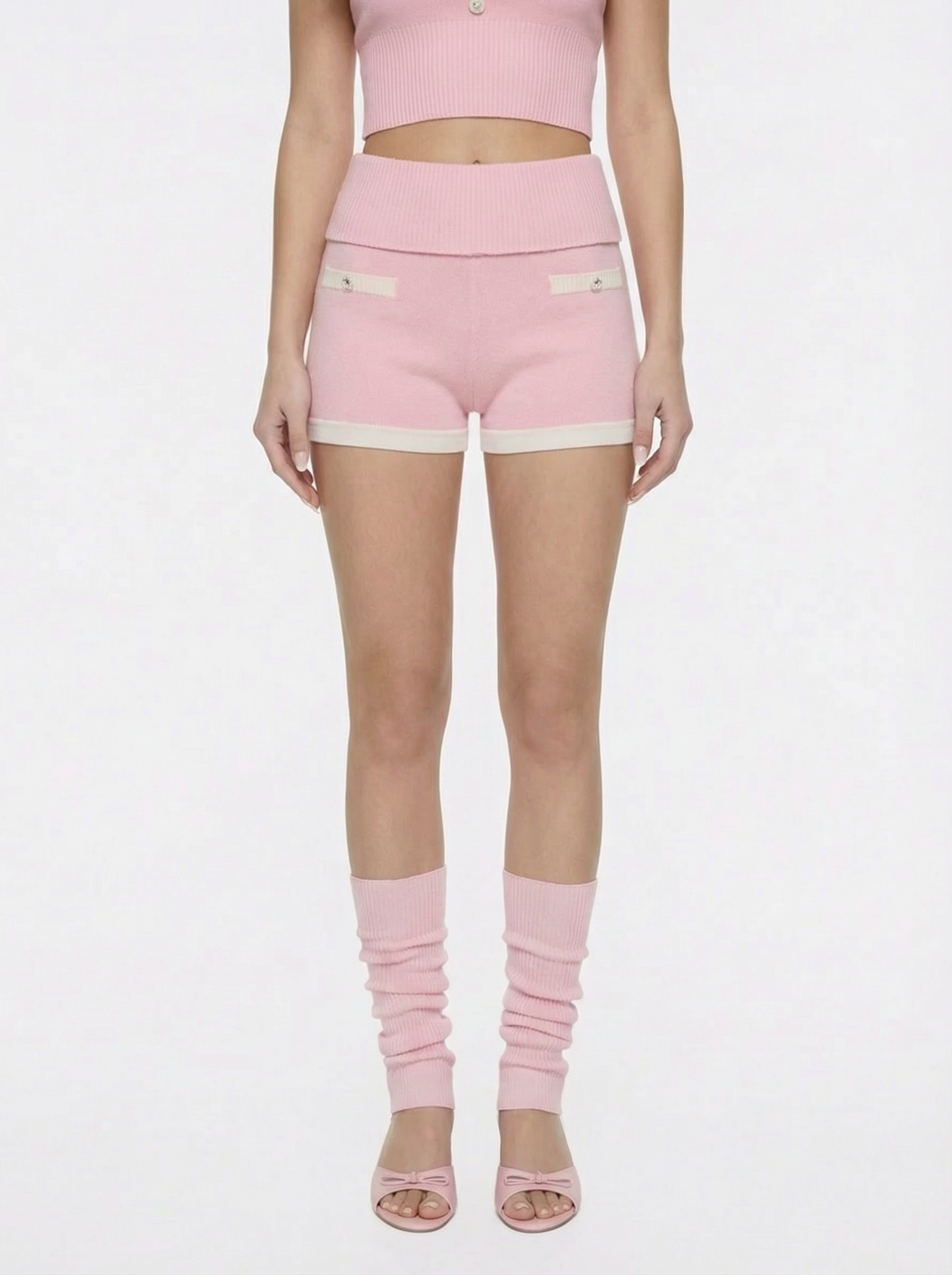 Millie Fold-Over Waistband Pink Knit Shorts