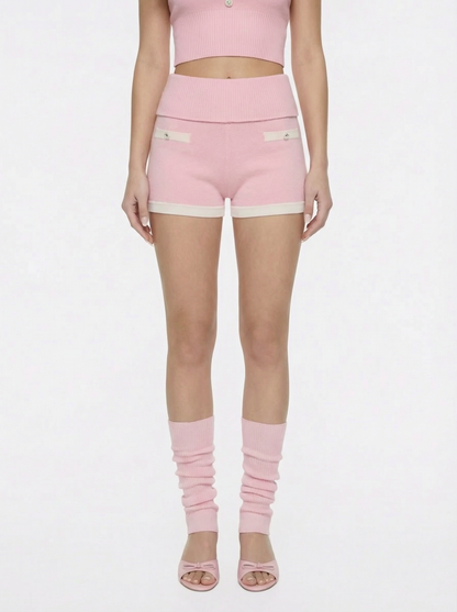 Millie Fold-Over Waistband Pink Knit Shorts