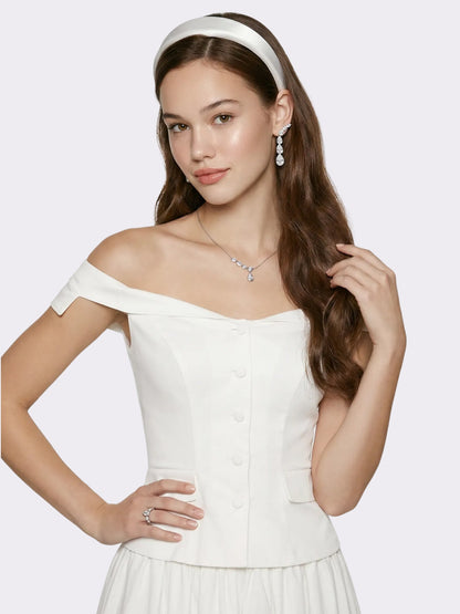 Claudine Off-Shoulder White Cropped Top