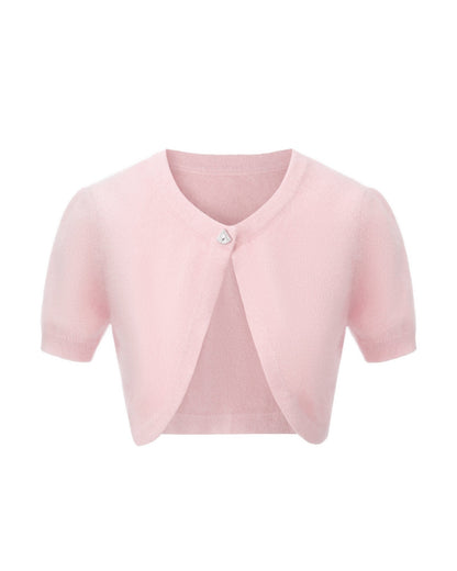 Elara Knitted Cropped Cardigan (Pink)