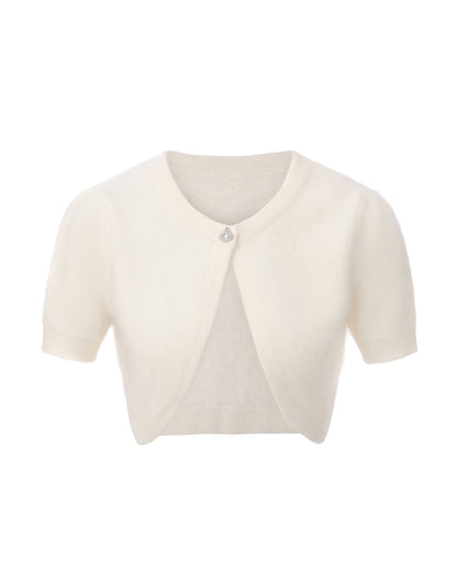 Elara Knitted Cropped Cardigan (White)