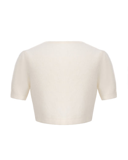 Elara Knitted Cropped Cardigan (White)