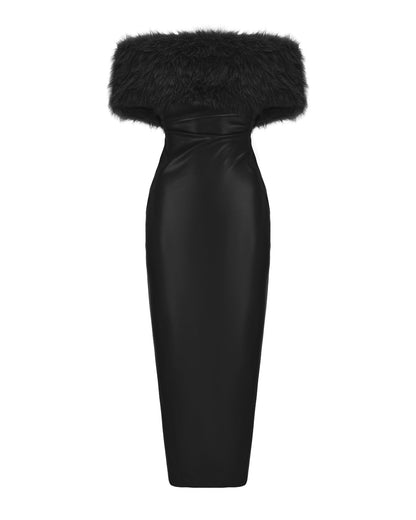 Gabrielle Fur Maxi Dress (Black)