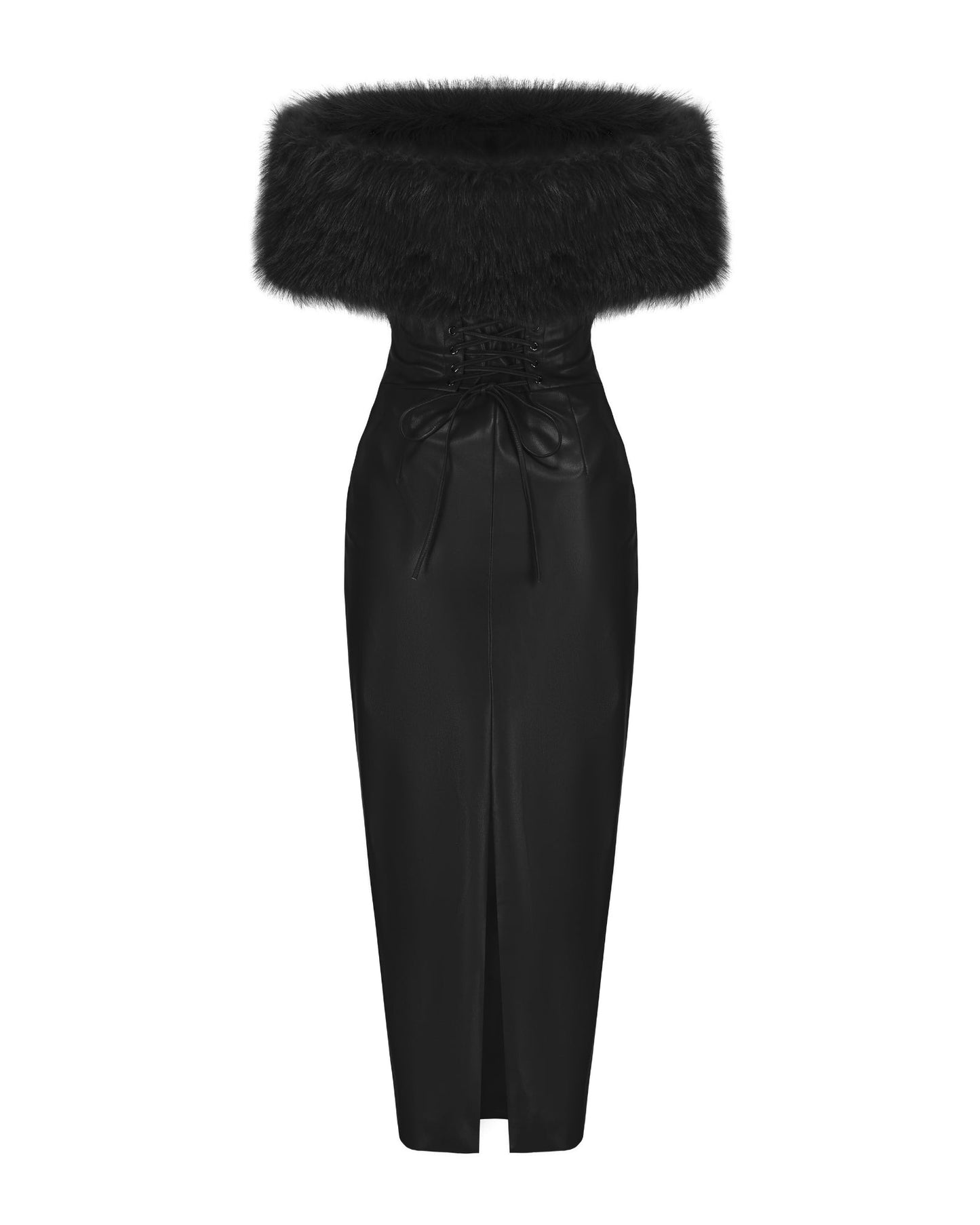 Gabrielle Fur Maxi Dress (Black)