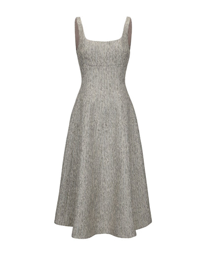 Josephine Square-Neck Gray Midi Dress