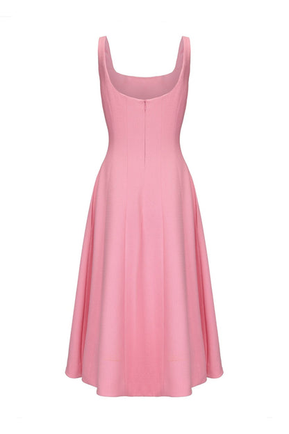Josephine Square-Neck Pink Midi Dress