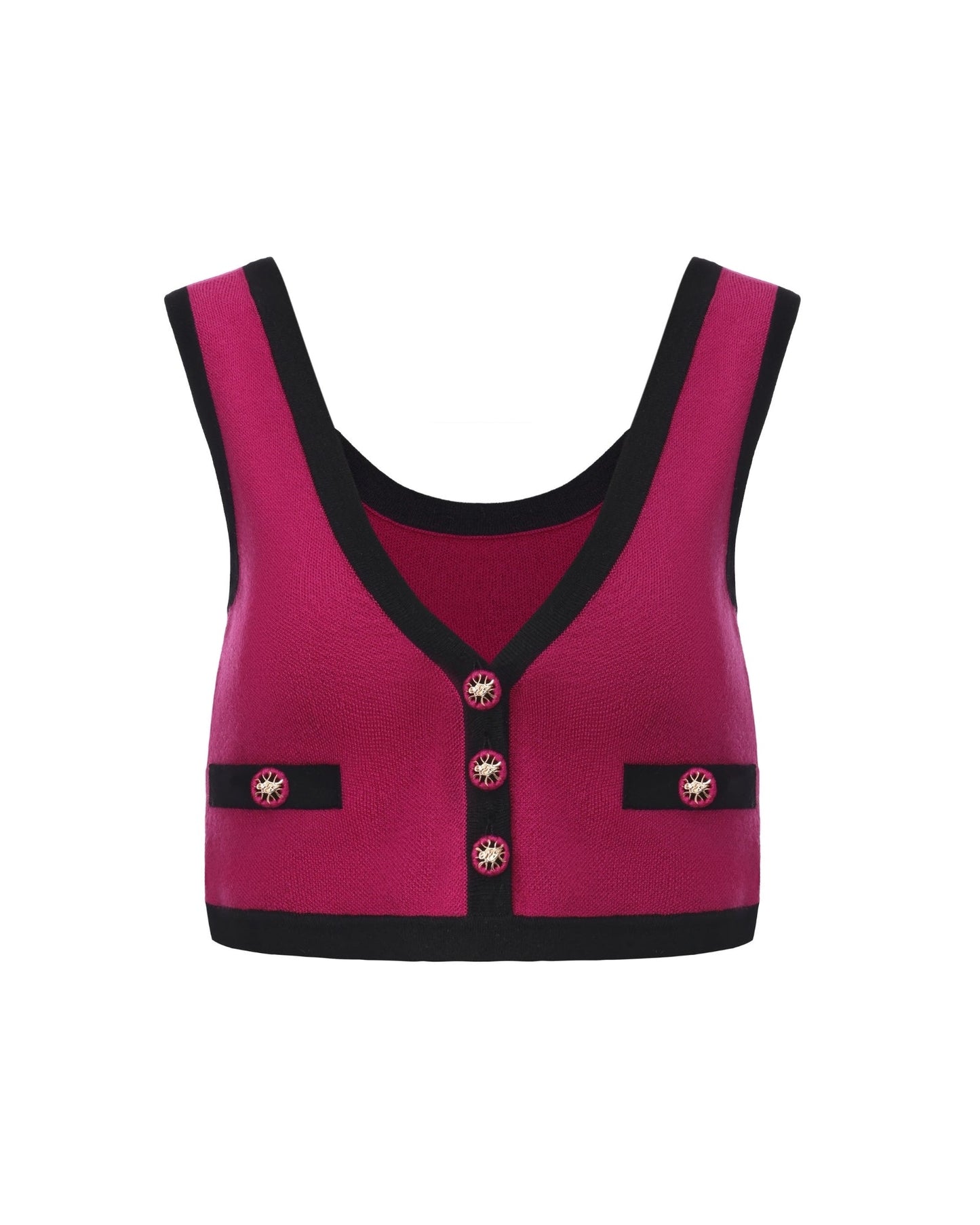 Lisette Contrast-Trim Magenta Knit Three-Piece Set