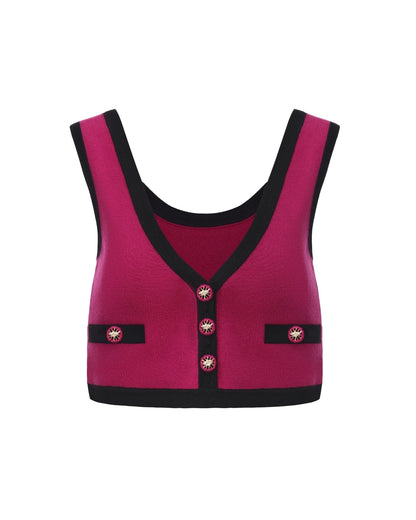 Lisette Contrast-Trim Magenta Knit Three-Piece Set